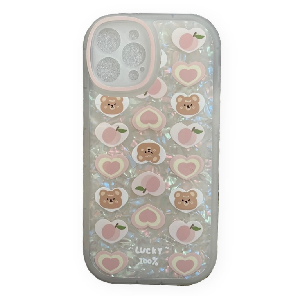 Cartoon Bear & Peach Print iPhone 12 ProMax Phone Case Without Lanyard